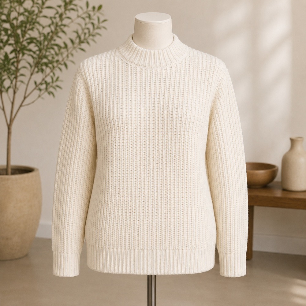 ASOS DESIGN Mock Neck Ribbed Sweater Mens Small White Chunky Knit Pullover